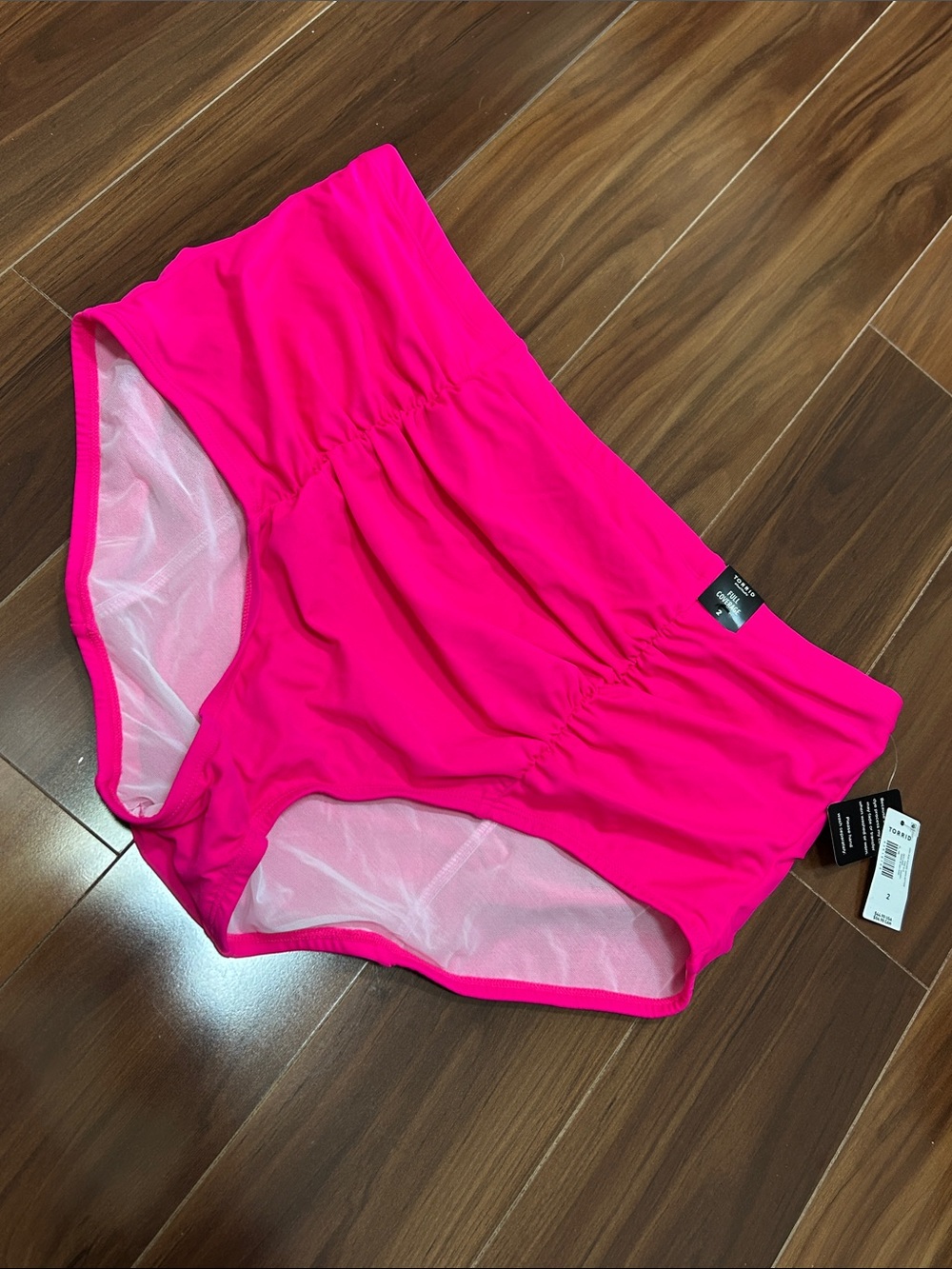 Size 2 Torrid Swim Hot Pink high-rise bikini bottoms ruched full coverage